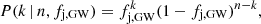 $$ \begin{aligned} P(k\,|\,n,f_{\rm j,GW})=f_{\rm j,GW}^k(1-f_{\rm j,GW})^{n-k}, \end{aligned} $$