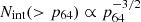 $ N_{\mathrm{int}}( > p_{64})\propto p_{64}^{-3/2} $