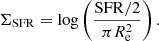 $$ \begin{aligned} {\Sigma _{\mathrm{SFR} }}= \log \left( \frac{{\mathrm{SFR} }/2}{\pi R_{\rm e}^2} \right). \end{aligned} $$