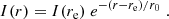 $$ \begin{aligned} I(r) = I(r_{\rm e}) \; e^{-(r-r_{\rm e})/r_0} \; . \end{aligned} $$