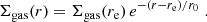 $$ \begin{aligned} \Sigma _{\rm gas}(r) = \Sigma _{\rm gas}(r_{\rm e})\,e^{-(r-r_{\rm e})/r_0} \; . \end{aligned} $$