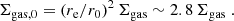 $$ \begin{aligned} \Sigma _{\mathrm{gas},0} = (r_{\rm e}/r_0)^2\, \Sigma _{\rm gas} \sim 2.8\,\Sigma _{\rm gas} \; . \end{aligned} $$
