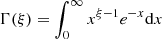 $ \Gamma(\xi)=\int_0^\infty x^{\xi-1}e^{-x}{\rm d}x $