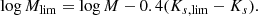 $$ \begin{aligned} \mathrm{log}\,M_{\rm lim} = \mathrm{log}\,M - 0.4(K_{s,\mathrm{lim}}-K_s). \end{aligned} $$