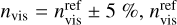 ${n_{{\rm{vis}}}} = n_{{\rm{vis}}}^{{\rm{ref}}} \pm 5\% ,\,n_{{\rm{vis}}}^{{\rm{ref}}}$