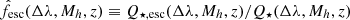 $ \hat{f}_{\mathrm{esc}}(\Delta\lambda,M_h,z)\equiv Q_{\star,\mathrm{esc}}(\Delta\lambda,M_h,z)/Q_{\star}(\Delta\lambda,M_h,z) $
