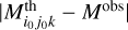 $\left| {M_{{i_0},{j_0}k}^{{\rm{th}}} - {M^{{\rm{obs}}}}} \right|$