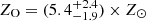$ Z_{\mathrm{O}}=(5.4_{-1.9}^{+2.4})\times Z_{\odot} $