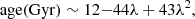 $$ \begin{aligned} \mathrm{age(Gyr)} \sim 12{-}44\lambda +43\lambda ^2 ,\end{aligned} $$