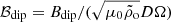$ \mathcal{B}_{\mathrm{dip}} = B_{\mathrm{dip}}/(\sqrt{\mu_0 \tilde{\rho}_{\mathrm{o}}}D \Omega) $