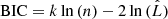 $ \mathrm{BIC} = k\ln {(n)}-2\ln {(\hat{L})} $