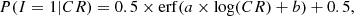 $$ \begin{aligned} P(I=1|CR) = 0.5 \times \mathrm{erf} (a \times \log (CR)+b) + 0.5 ,\end{aligned} $$