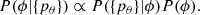 $$ \begin{aligned} P(\phi |\{p_{\theta }\}) \propto P(\{p_{\theta }\}|\phi )P(\phi ) .\end{aligned} $$