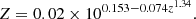 $$ \begin{aligned} Z = 0.02\times 10^{0.153-0.074z^{1.34}}. \end{aligned} $$