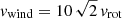 $ v_{\mathrm{wind}} = 10\,\sqrt{2}\,v_{\mathrm{rot}} $