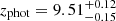 $ z_{\mathrm{phot}}=9.51_{-0.15}^{+0.12} $