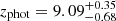 $ z_{\mathrm{phot}}=9.09_{-0.68}^{+0.35} $