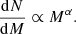 $$ \begin{aligned} \dfrac{\mathrm{d} N}{\mathrm{d} M} \propto M^\alpha . \end{aligned} $$