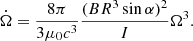 $$ \begin{aligned} \dot{\Omega }= \dfrac{8 \pi }{3\mu _{0}c^3}\dfrac{(BR^3 \sin \alpha )^{2}}{I} \Omega ^3 . \end{aligned} $$