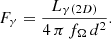 $$ \begin{aligned} F_{\gamma } = \frac{L_{\gamma (2D)}}{4\,\pi \,f_\Omega \,d^2} . \end{aligned} $$