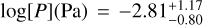 $\log \left[ P \right]\left( {{\rm{Pa}}} \right) = - 2.81_{ - 0.80}^{ + 1.17}$