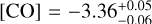 $\left[ {{\rm{CO}}} \right] = - 3.36_{ - 0.06}^{ + 0.05}$