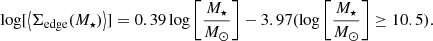 $$ \begin{aligned}&\log [\left\langle \Sigma _{\rm edge}(M_{\star })\right\rangle ] = 0.39\log \left[\frac{M_{\star }}{M_{\odot }} \right] - 3.97 (\log \left[\frac{M_{\star }}{M_{\odot }} \right]\ge 10.5). \end{aligned} $$