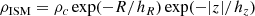 $$ \begin{aligned}&\rho _{\mathrm{ISM} } = \rho _c \exp (-R/h_R) \exp (-|z|/h_z) \end{aligned} $$
