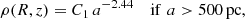 $$ \begin{aligned}&\rho (R,z)= C_1 \, a^{-2.44}&\mathrm{if}\,\,a>500\,\mathrm{pc}, \end{aligned} $$