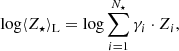 $$ \begin{aligned}&\log \langle Z_\star \rangle _{\rm L} = \log \sum _{i=1}^{N_\star } \gamma _i \cdot Z_i, \end{aligned} $$