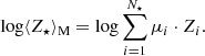 $$ \begin{aligned}&\log \langle Z_\star \rangle _{\rm M} = \log \sum _{i=1}^{N_\star } \mu _i \cdot Z_i. \end{aligned} $$