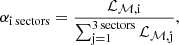 $$ \begin{aligned} \alpha _{\rm i\, sectors} = \frac{\mathcal{L} _{\mathcal{M} ,\mathrm i}}{\sum _{\rm j=1}^\mathrm{3\, sectors} \mathcal{L} _{\mathcal{M} ,\mathrm j}}, \end{aligned} $$