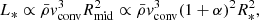 $$ \begin{aligned} L_*\propto \bar{\rho }{ v}_{\rm conv}^3R_{\rm mid}^2\propto \bar{\rho }{ v}_{\rm conv}^3(1+\alpha )^2R_*^2, \end{aligned} $$