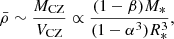 $$ \begin{aligned} \bar{\rho }\sim \dfrac{M_{\rm CZ}}{V_{\rm CZ}}\propto \dfrac{(1-\beta )M_*}{(1-\alpha ^3)R_*^3}, \end{aligned} $$
