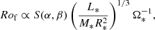 $$ \begin{aligned} Ro_{\rm f}\propto S(\alpha ,\beta )\left(\dfrac{L_*}{M_*R_*^2}\right)^{1/3}\Omega _*^{-1} ,\end{aligned} $$