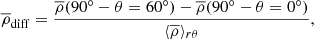 $$ \begin{aligned} \overline{\rho }_{\rm diff} = \frac{\overline{\rho }(90^\circ -\theta =60^\circ ) - \overline{\rho }(90^\circ -\theta =0^\circ )}{\langle \overline{\rho }\rangle _{r\theta }}, \end{aligned} $$