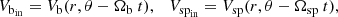 $$ \begin{aligned} V_{\rm b_{in}}=V_{\rm b}(r,\theta -\Omega _{\rm b}\ t),\ \ \ V_{\mathrm{sp}_{\rm in}}=V_{\rm sp}(r,\theta -\Omega _{\rm sp}\ t), \end{aligned} $$