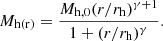 $$ \begin{aligned} M_{\mathrm{h(r)}}=\frac{M_{\mathrm{h,0}}(r/r_{\mathrm{h}})^{\gamma +1}}{1+(r/r_{\mathrm{h}})^\gamma }. \end{aligned} $$