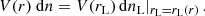 $$ \begin{aligned} V(r) \ \mathrm{d} n = V(r_\mathrm{L} ) \, \mathrm{d} n_\mathrm{L} |_{r_\mathrm{L} = r_\mathrm{L} (r)}\, . \end{aligned} $$