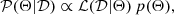$$ \begin{aligned} \mathcal{P} (\Theta | \mathcal{D} ) \propto \mathcal{L} (\mathcal{D} | \Theta ) \, p(\Theta ), \end{aligned} $$