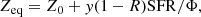 $$ \begin{aligned} {Z_{\rm eq}=Z_{0}+{ y}(1-R)\mathrm{SFR}/\Phi }, \end{aligned} $$