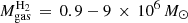 $ M_{\rm gas}^{\rm H_2}\,=\,0.9-9\,\times \,10^6\,M_\odot $