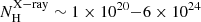 $ {{N}}_{\mathrm{H}}^{\mathrm{X-ray}}\sim 1 \times 10 ^{20}{-}6\times 10^{24} $
