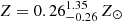 $ Z=0.26_{-0.26}^{1.35}\, Z_\odot $