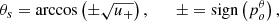 $$ \begin{aligned} \theta _s=\arccos \left(\pm \sqrt{u_+}\right),\qquad \pm =\mathrm{sign}\left(p_o^\theta \right), \end{aligned} $$