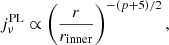 $$ \begin{aligned} j_\nu ^\mathrm{PL} \propto \left(\frac{r}{r_\mathrm{inner} }\right)^{-(p+5)/2}, \end{aligned} $$
