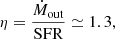 $$ \begin{aligned} {\eta = \frac{\dot{M}_{\rm out}}{\mathrm{SFR}} \simeq 1.3}, \end{aligned} $$