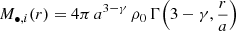 $$ \begin{aligned} M_{\bullet ,i}(r) = 4 \pi \, a^{3 - \gamma } \, \rho _0 \, \displaystyle {\Gamma {\left(3 - \gamma , \frac{r}{a} \right)}} \end{aligned} $$