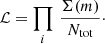 $$ \begin{aligned} \mathcal{L} = \prod _i \, \frac{\Sigma (m)}{N_{\rm tot}}\cdot \end{aligned} $$