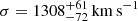 $ \sigma= 1308^{+61}_{-72}\,\mathrm{km\,s}^{-1} $